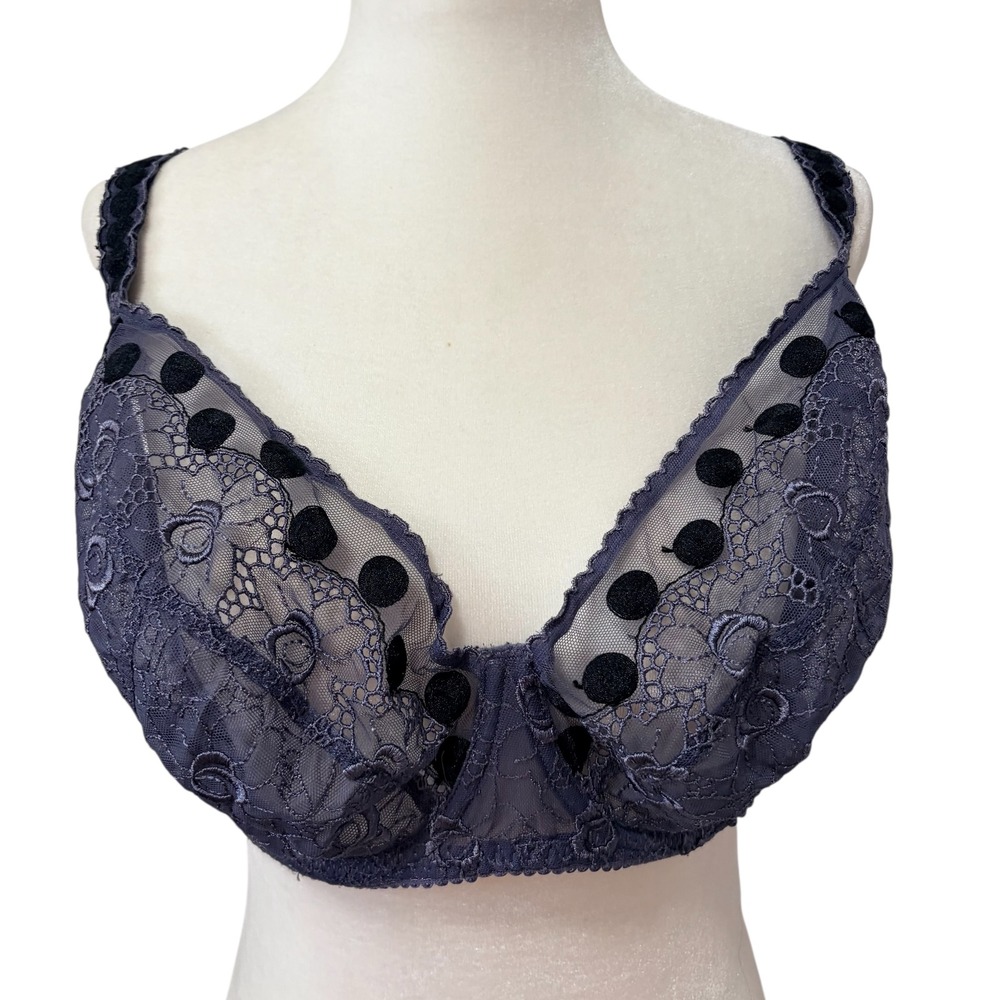 Empreinte Elixir Lace Polka Dot Bra Purple 42E Intimates Lingerie